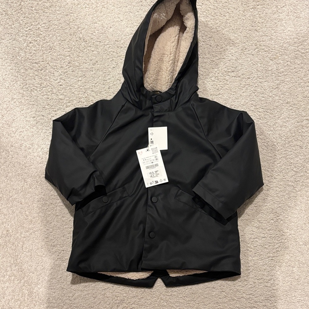 Zara Black Hooded Puffer Jacket with Fleece Lining